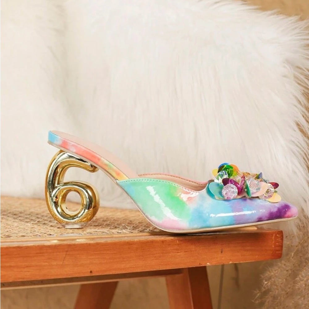 Colorful Women's Heels with Crystal Embellishments - Picture 5 of 6
